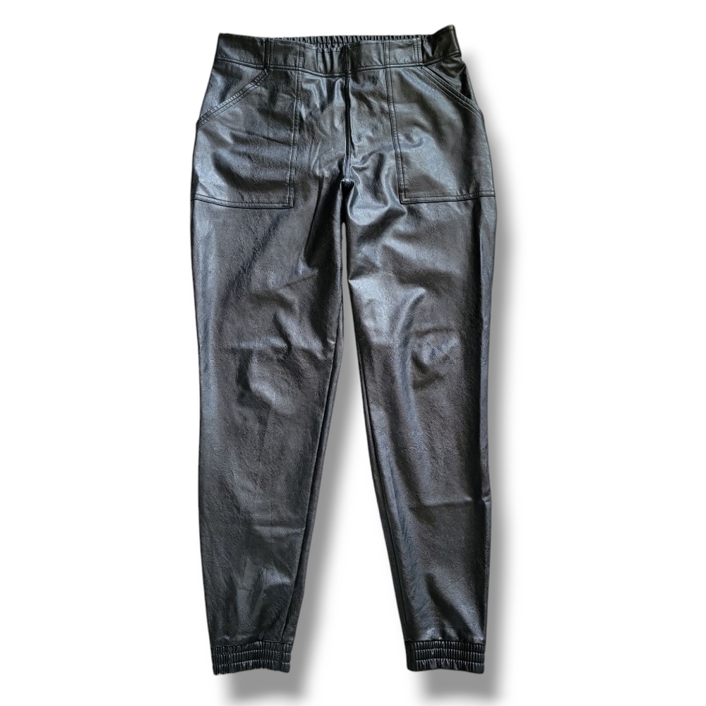 SPANX High Rise Elasticated Waist Vegan Faux Leather Jogger Pants XL